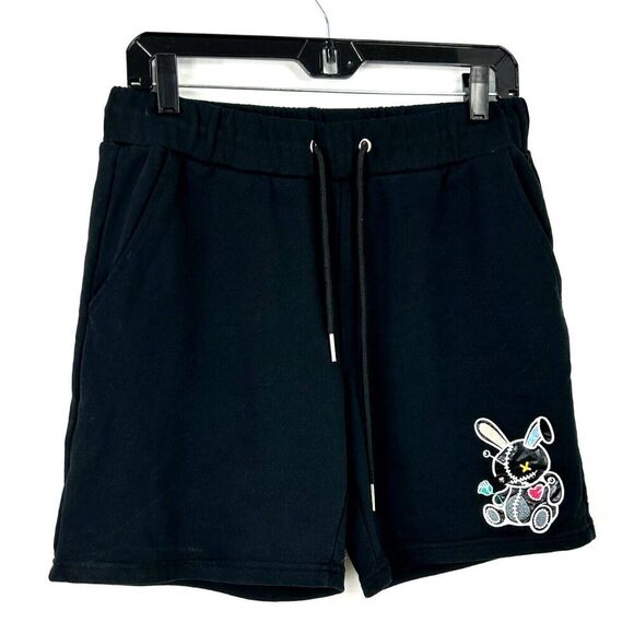 BKYS Lucky Charm Mens Sz S Black Summer Sweat Shorts Fleece Embroidered Comfort - Picture 3 of 12